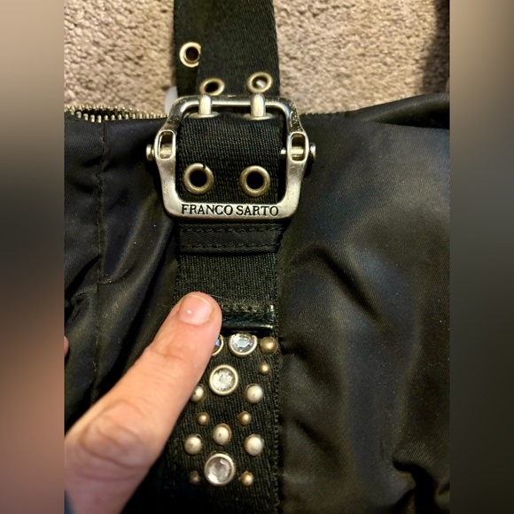 Y2K Franco Sarto black nylon handbag with silver buckle hardware and gems 🖤💎 - Picture 2 of 16